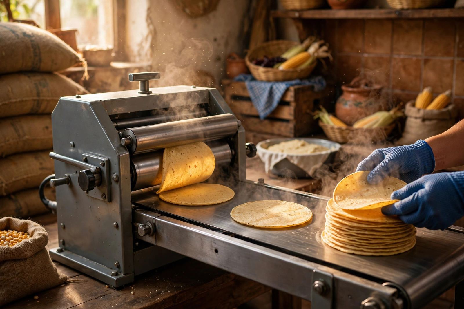 Tortillas recién hechas en La Mexicana Tortilleria